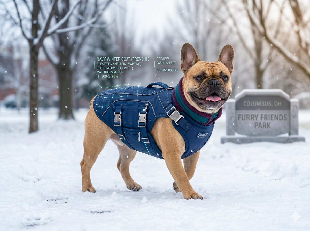 Dog wearing a winter coat in snow