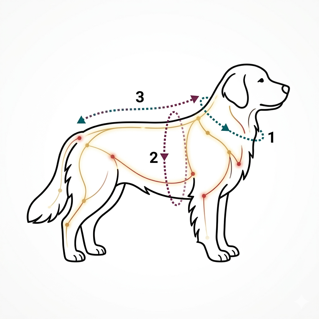 Pet measurement diagram showing neck, chest, and length measurements